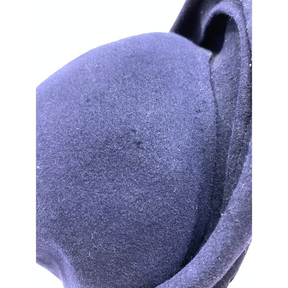 Vintage The Halle Bros Co Sculptural Hat Navy Blue Wool Beaded Front Detail main image 8